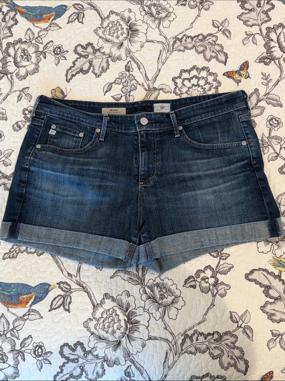 Ag Adriano Goldschmied Dark Wash Rolled-Hem Jean Shorts